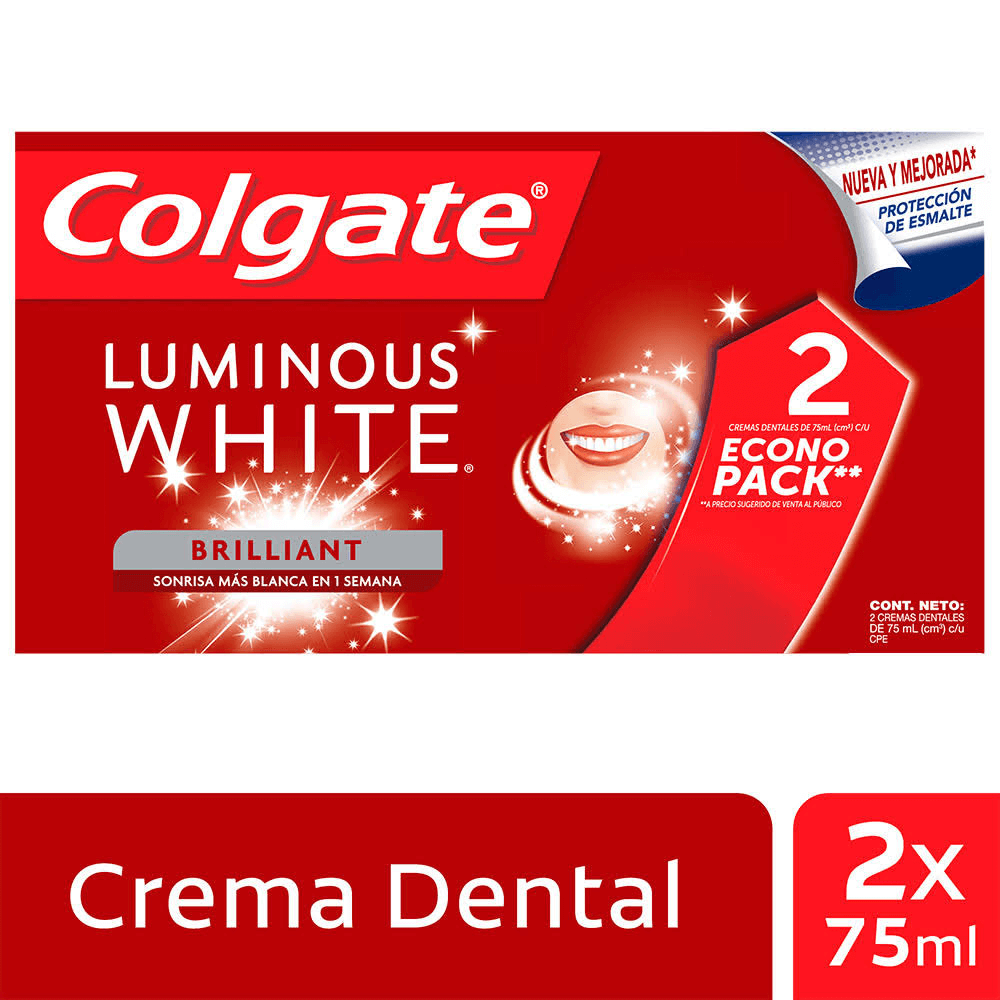 Crema Dental Colgate Luminous White x2cremas x75ml EconoPack