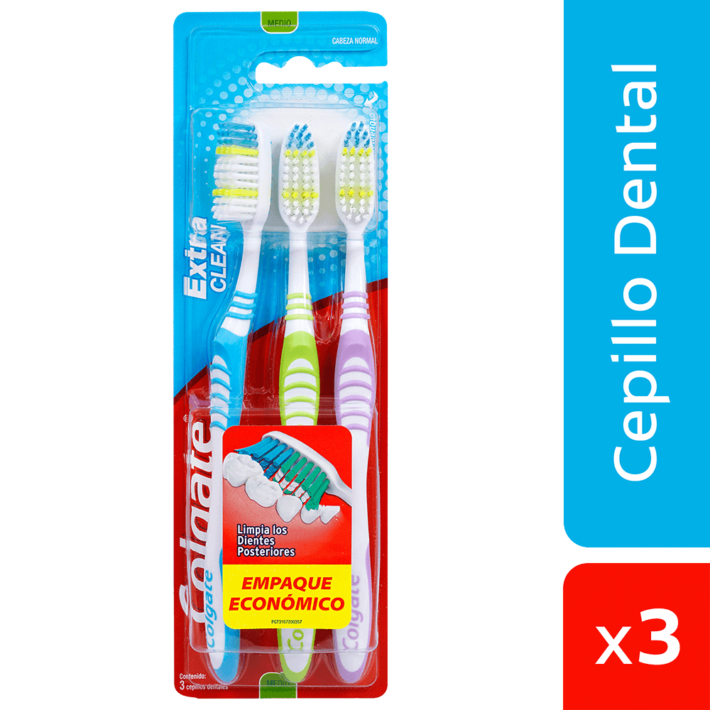 Cepillo Dental Colgate Medio  Extra Clean 3cepillos Empaque Económico