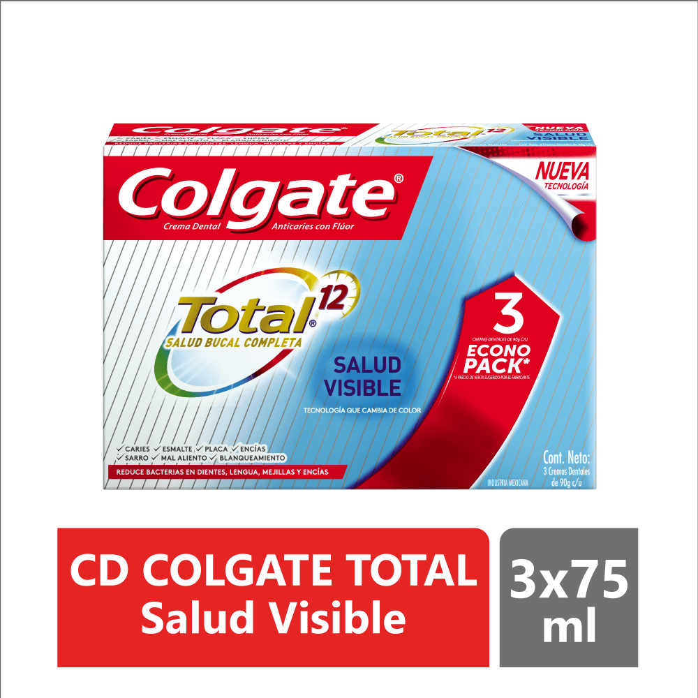 Crema Dental Colgate Total12 Salud Visible 3cremas x75ml Econopack