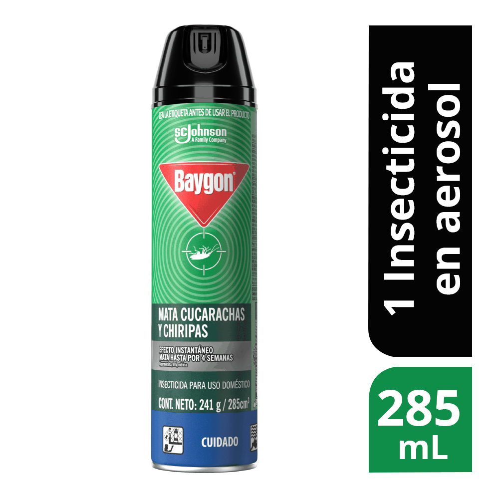 Insecticida Baygon Aerosol Verde Cucarachas y Chiripas x285ml