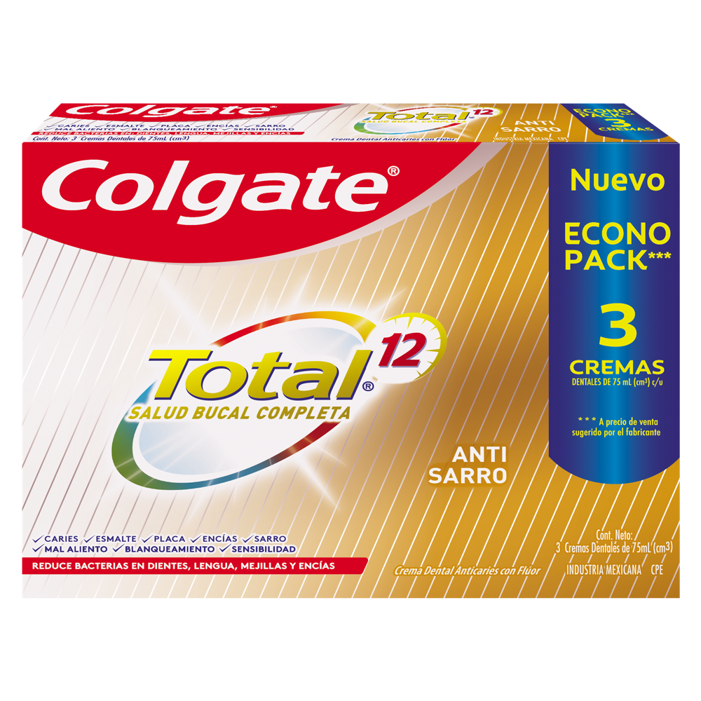 Crema Dental Colgate Total12 Tartar Control 3Un x75ml