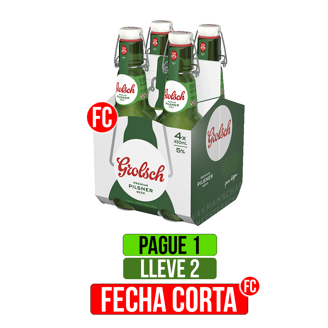 (FC) Pague 1 Lleve 2 Cerveza Grolsch Botella Four Pack x4Un x450ml