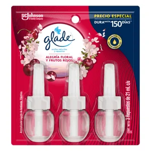 Glade Ambientador Aceites Naturales Repuesto X3 Alegría Floral Y Frutos Rojos x21ml