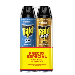 Insecticida Aerosol Raid Elimina Voladores 285ml + Raid Max 285ml