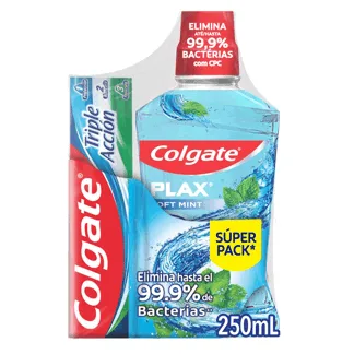Oferta(Enjuague Bucal Colgate Plax Soft Mint x12Un x250ml + Crema Triple Acción x50ml)