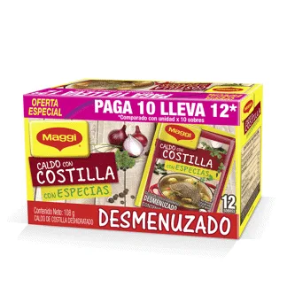 Maggi Caldo Costilla Especias Desmenuzado x24Dp x12 Sobres x108gr (Pague 10 Lleve 12)