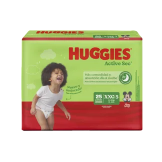 Pañal Huggies Active Sec Etapa 5 XXG Singlepk x25Pañales
