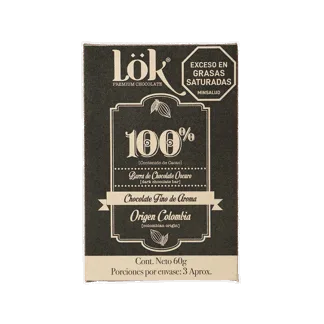 Barra De Chocolate Lok 100% Origen Colombia x60gr