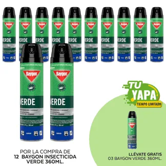 Baygón Insecticida Verde 360ml. (12 unidades) - GRATIS: 01 Baygón Verde 360ml.