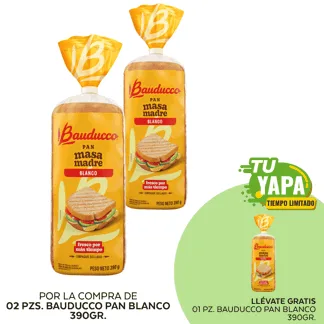 Bauducco Pan Blanco 390gr. (02 unidades) - GRATIS: 01 Bauducco Pan Blanco 390gr.