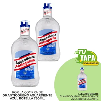 Antioqueño Aguardiente Azul. Botella 750ml. (02 unidades) - GRATIS: 01 Antioqueño Aguardiente Azul. Botella 375ml.
