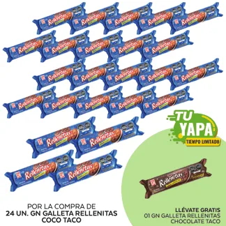 GN Galleta Rellenitas Coco Taco. (24 unidades) - GRATIS: 01 GN Galleta Rellenitas Chocolate Taco.