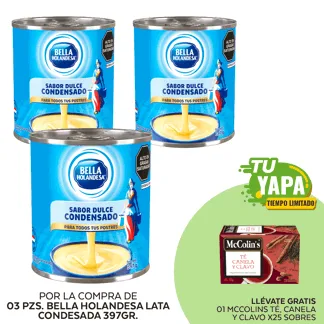 Bella Holandesa Lata Condesada 397gr. (03 unidades) - GRATIS: 01 McColin's Té, Canela y Clavo. Display x 25 sobres.