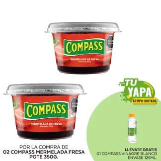 Compass Mermelada Fresa. Pote 350gr. (02 unidades) - GRATIS: 01 Compass Vinagre Blanco. Envase 125ml.