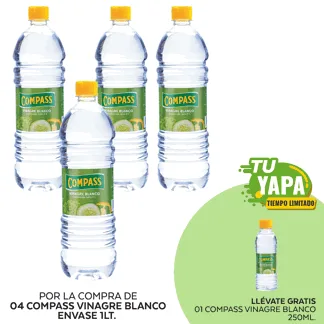 Compass Vinagre Blanco. Envase 1Lt. (04 unidades) - GRATIS: 01 Compass Vinagre Blanco. Envase 250ml.