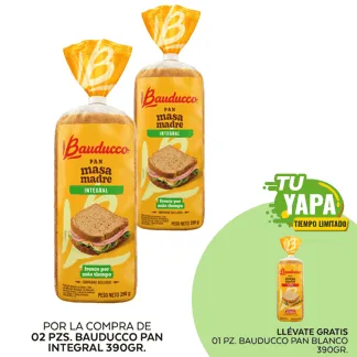 Bauducco Pan Integral 390gr. (02 unidades) - GRATIS: 01 Bauducco Pan Blanco 390gr.