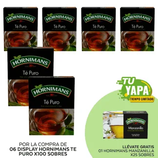 Hornimans Té Puro. Display x 100 sobres. (06 display) - GRATIS: 01 Hornimans Manzanilla. (25 sobres).
