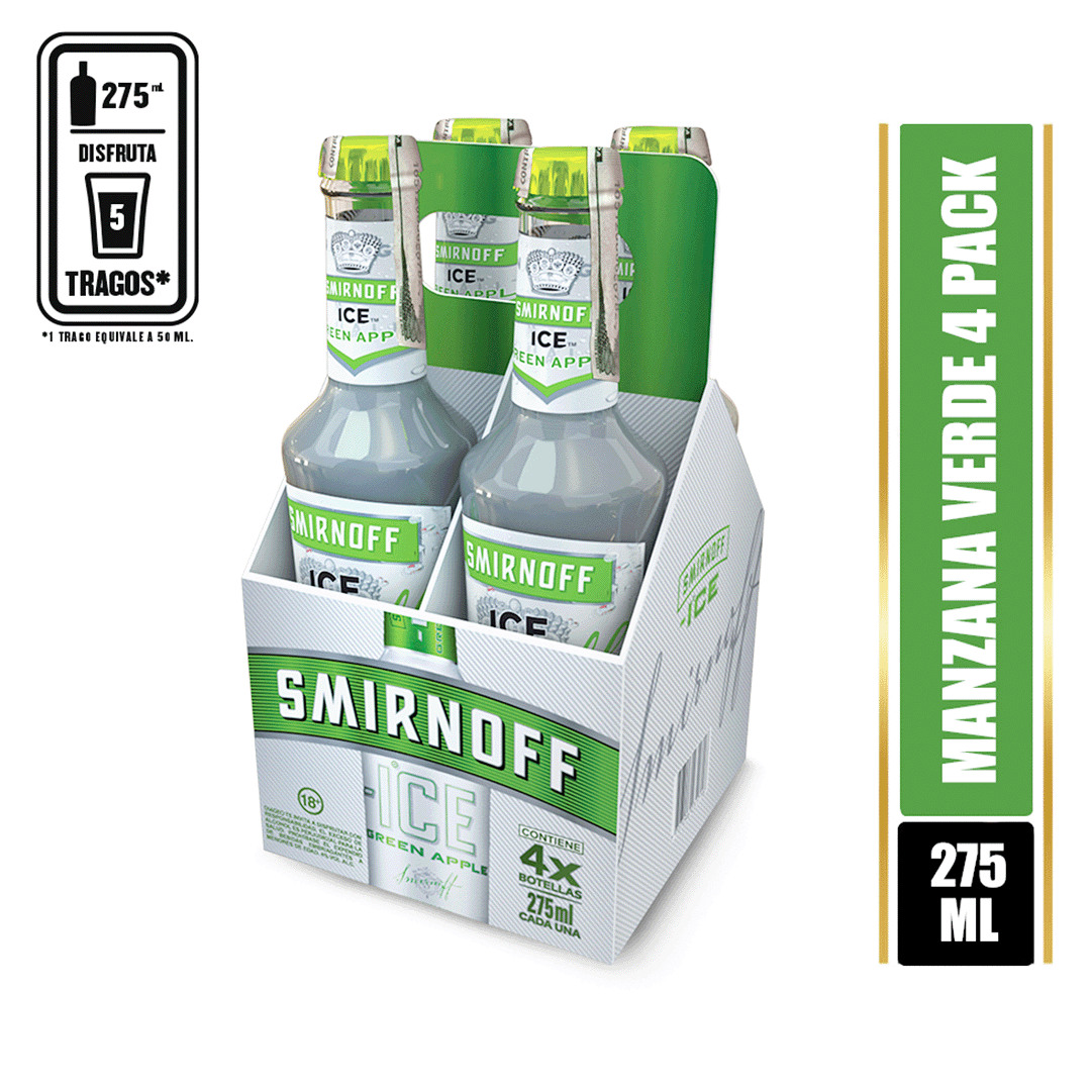 Vodka Smirnoff Ice Green Apple Pack x4Un x275ml c/u