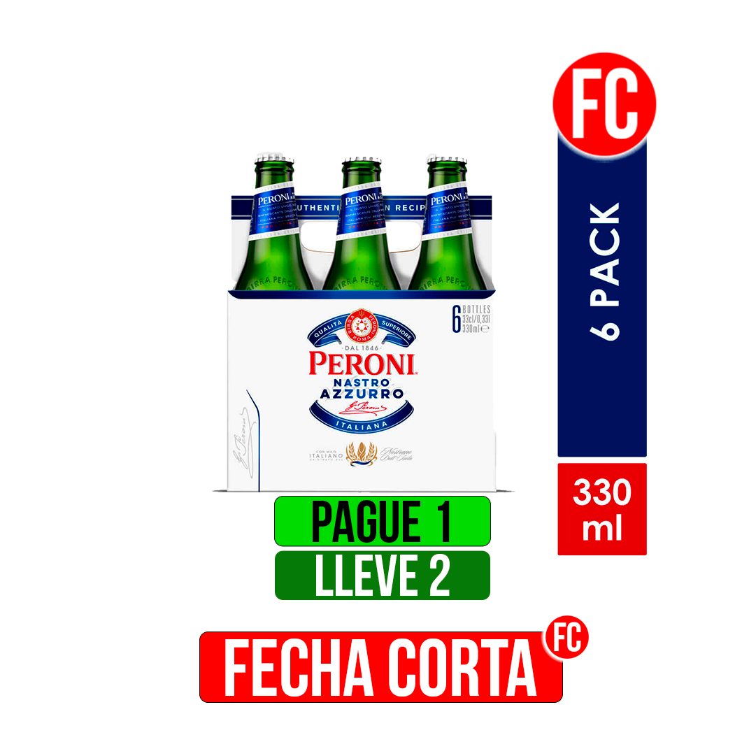 Peroni Nastro Azzurro Italiana x6 botellasx330ml Pague 1Dp Lleve 2Dp