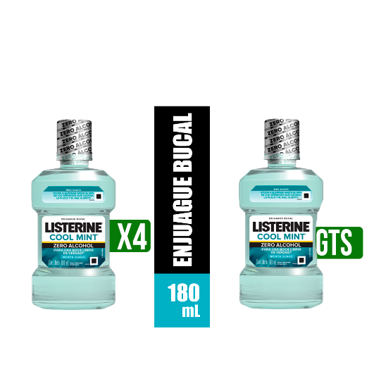 4Un Listerine Coolmint Zero X180ml Gts Listerine Coolmint Zero X180ml