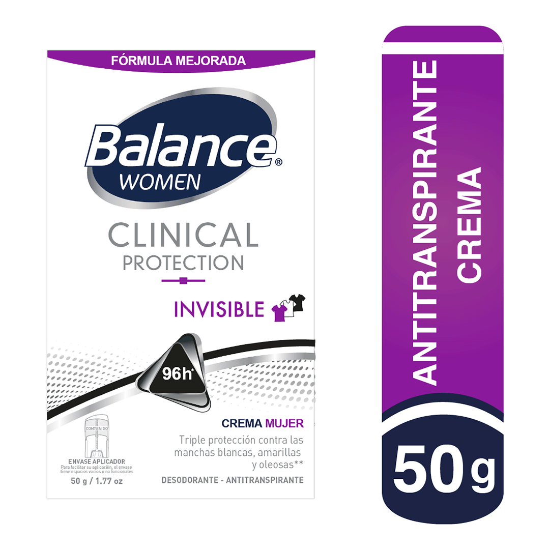 Desodorante Balance Clinical Crema Invisible Mujer 96 Horas x50gr