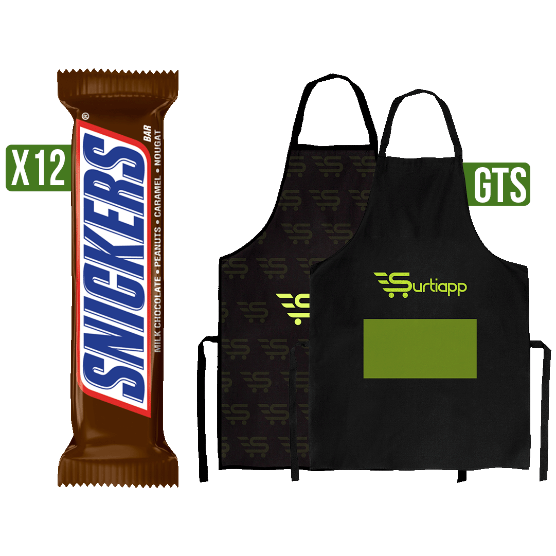 12 Un Chocolate Snickers Barra x52gr + Gts delantal