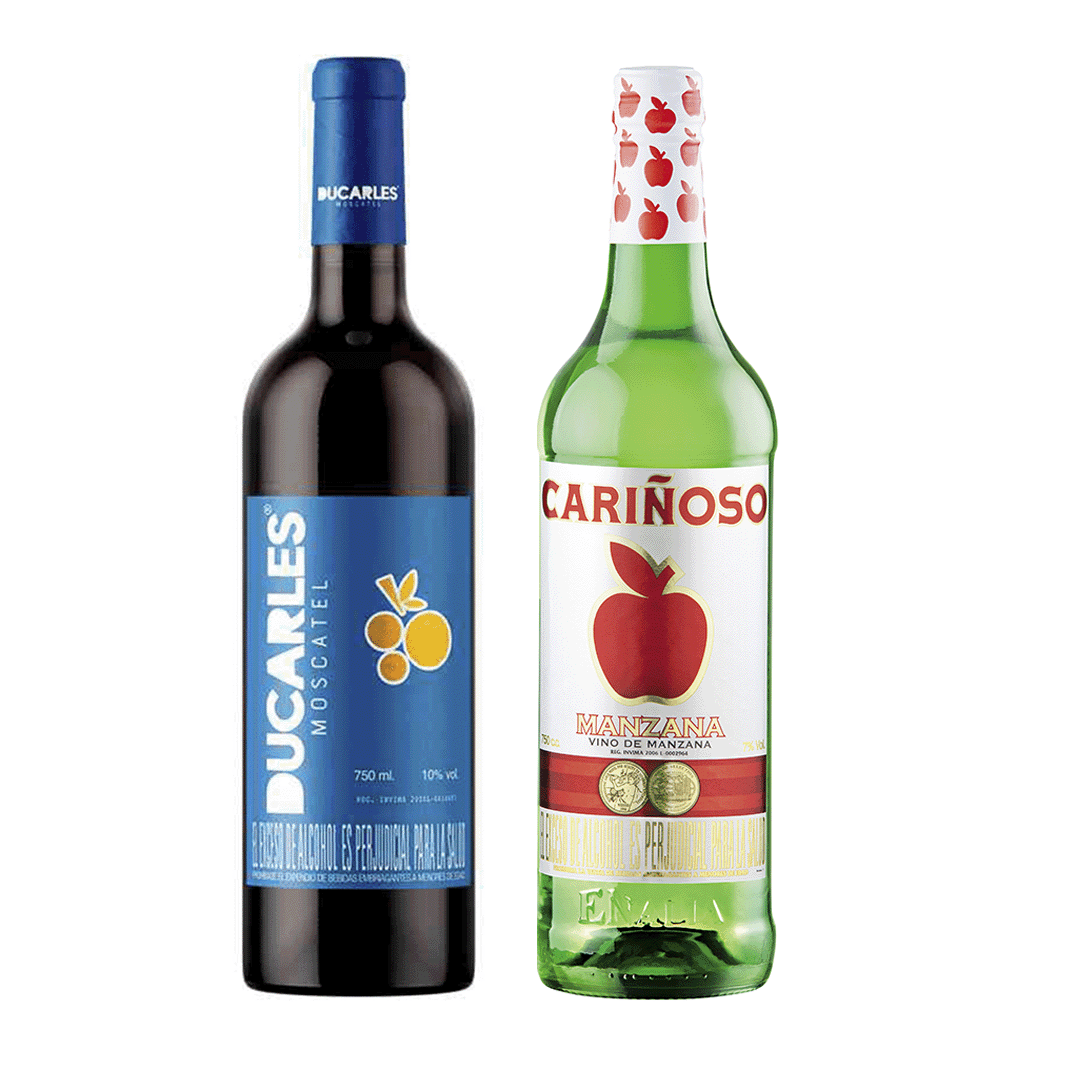 Vino Cariñoso Aroma y Sabor a Manzana x750ml + Vino Ducarles Moscatel x750ml