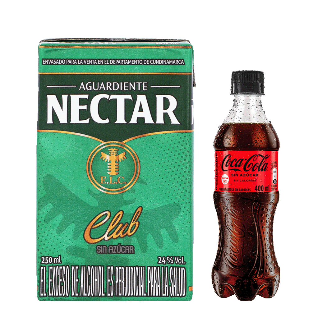 Aguardiente Nectar Club x250ml +  Gaseosa Coca-Cola Sin Azucar Petx400ml