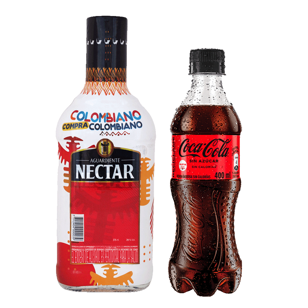 Aguardiente Nectar Rojox375ml + Gaseosa Coca-Cola Sin Azucar Petx400ml