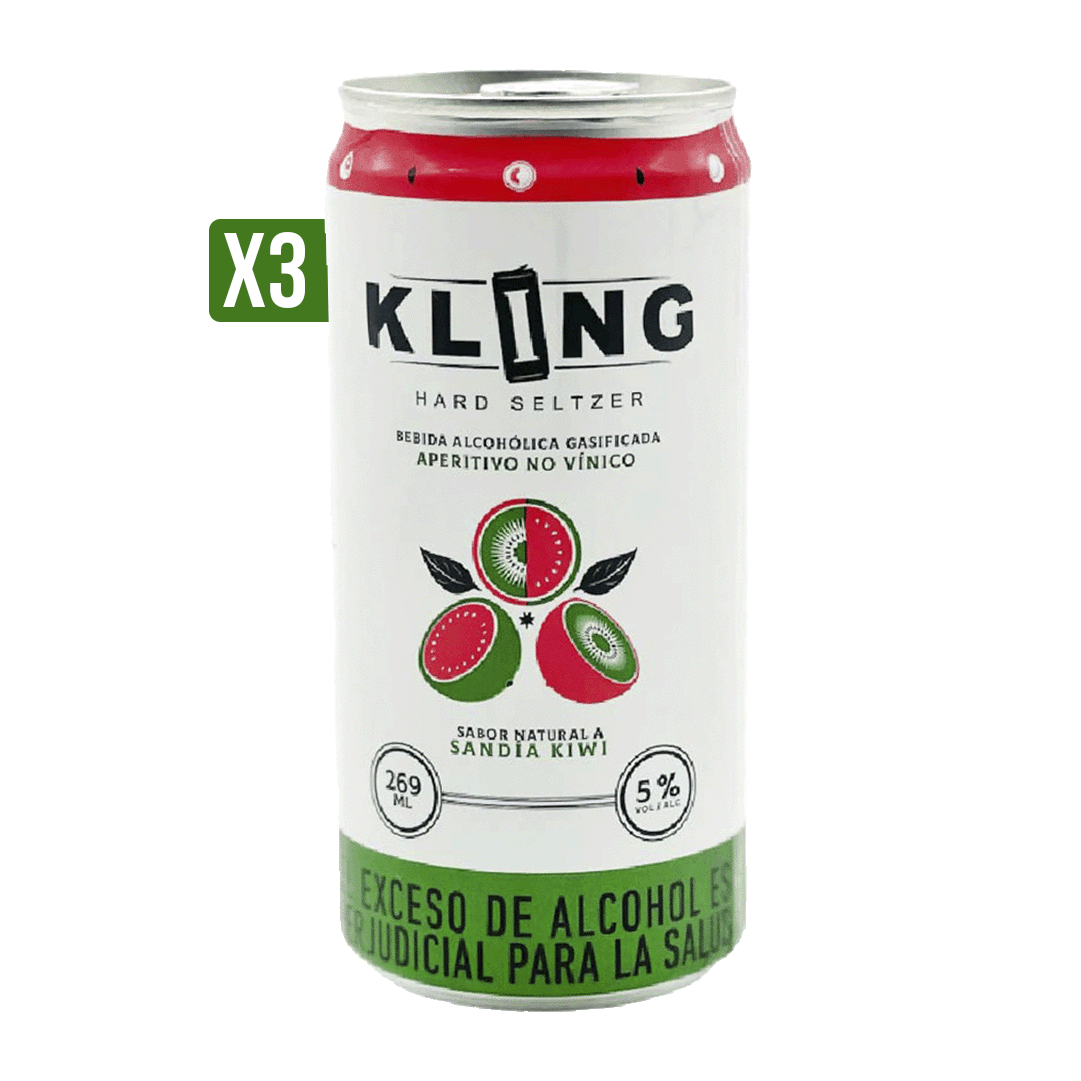 3Un Bebida Alcoholica Gasificada Kling Hard Seltzer Sandia Kiwi x269ml