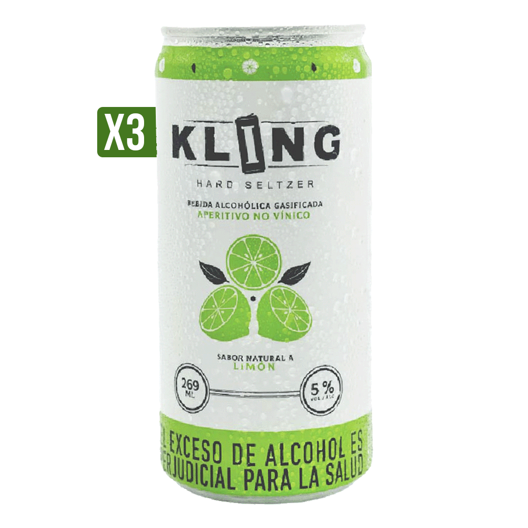 3Un Bebida Alcoholica Gasificada Kling Hard Seltzer Limón x269ml