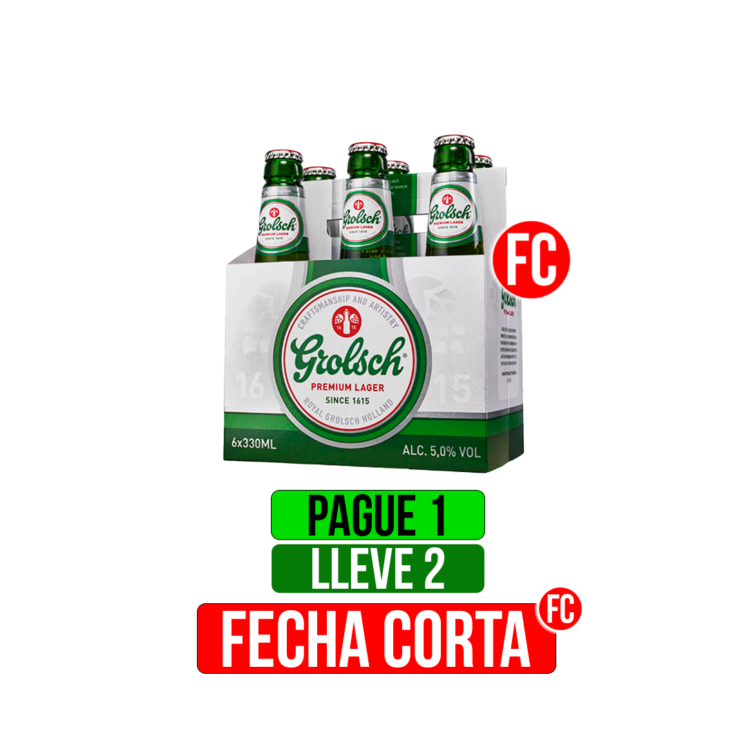 Pague 1 Lleve 2 Dp Cerveza Grolsch Botella Six pack x6Un x330ml
