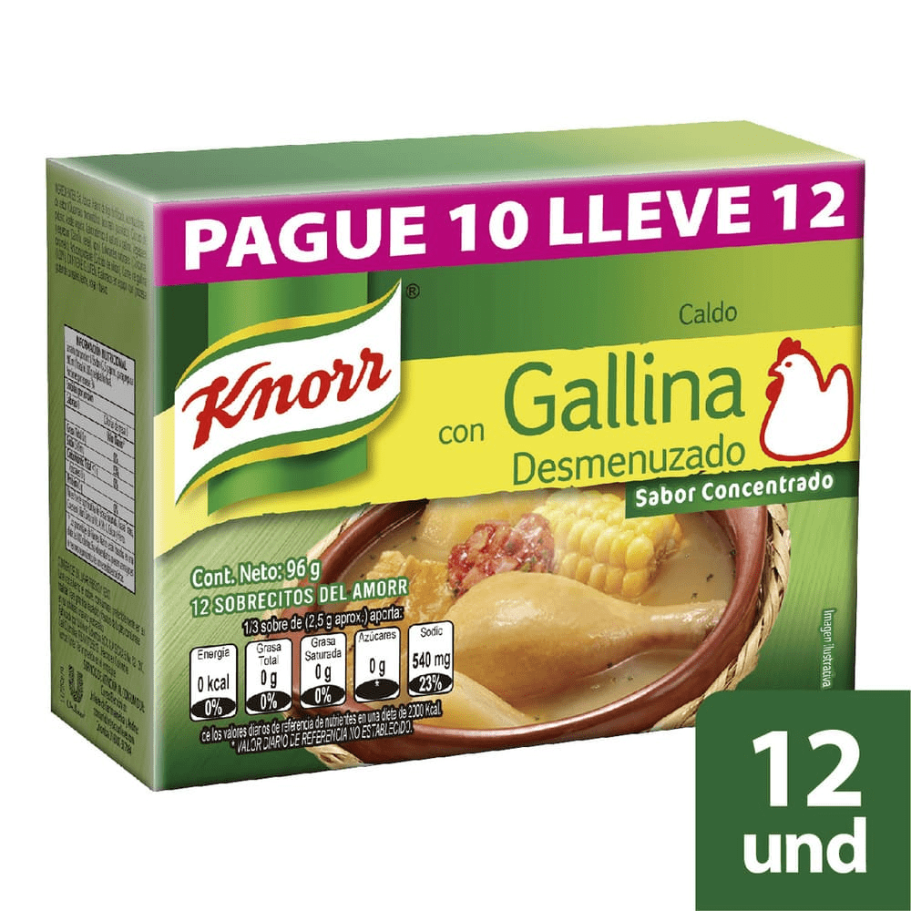 Caldo Knorr Gallina Desmenuzado x12Un x8gr (Pague 10 Lleve 12)