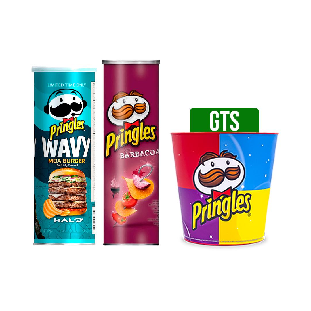 Papas Pringles Wavy Burgerx137gr + BBQx124gr Gts Balde Pringles Kellogg x230mm