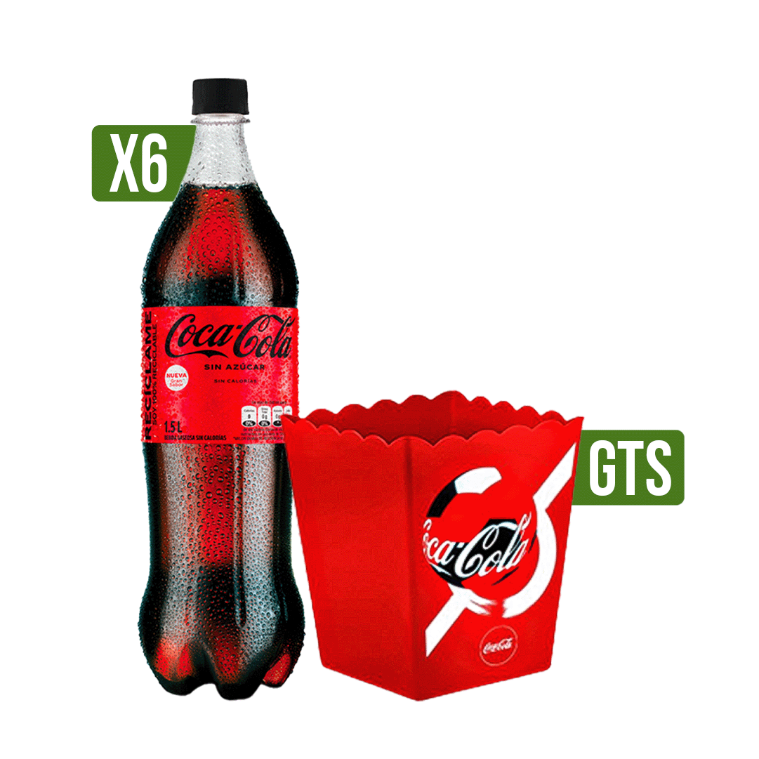 6Un Coca-Cola Sin Azúcar Pet 1500ml Gts Bowl crispetas Coca-Cola Surtido