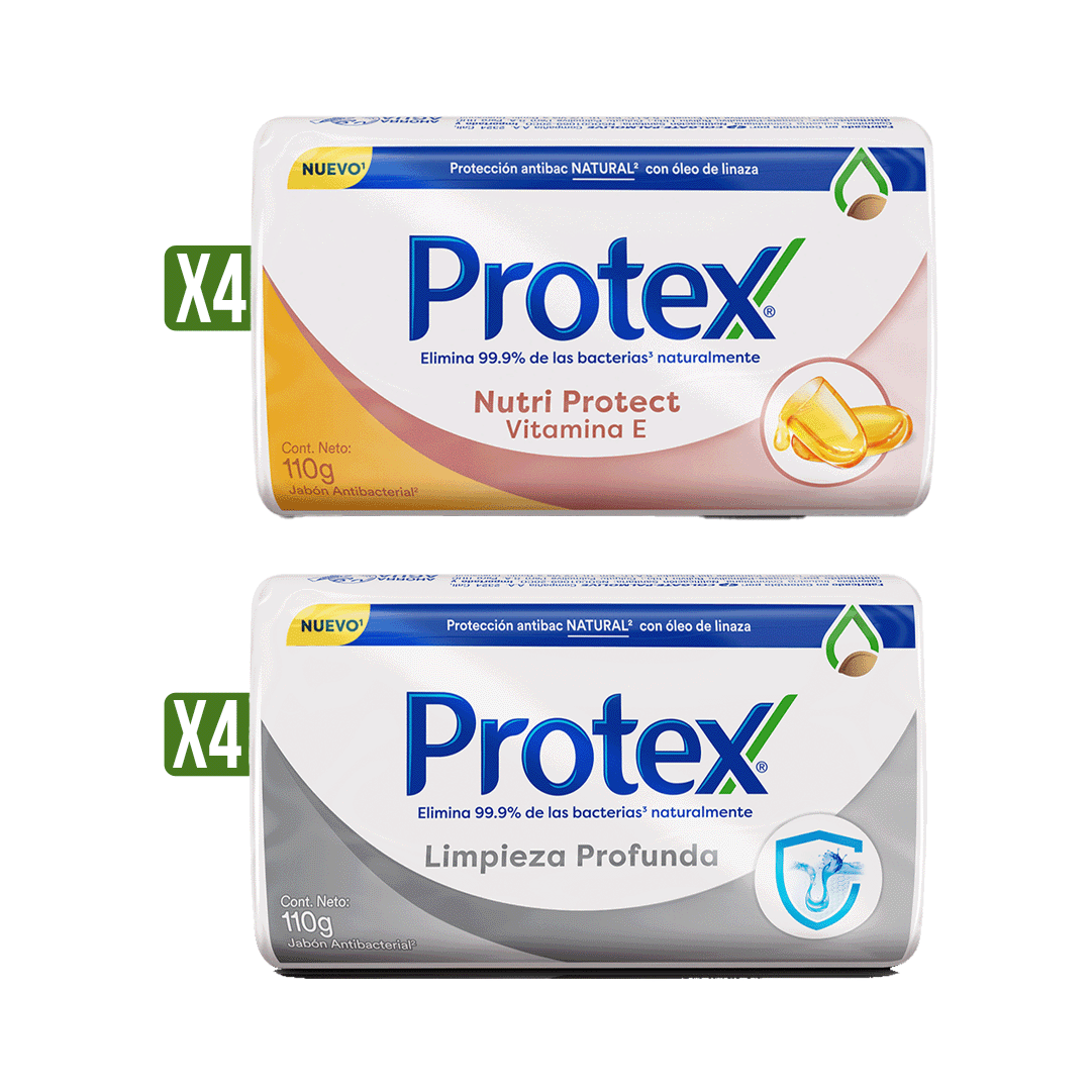 4Un Jabón Protex x110gr Vitamina E + 4Un Jabón Protex x110gr Limpieza Profunda