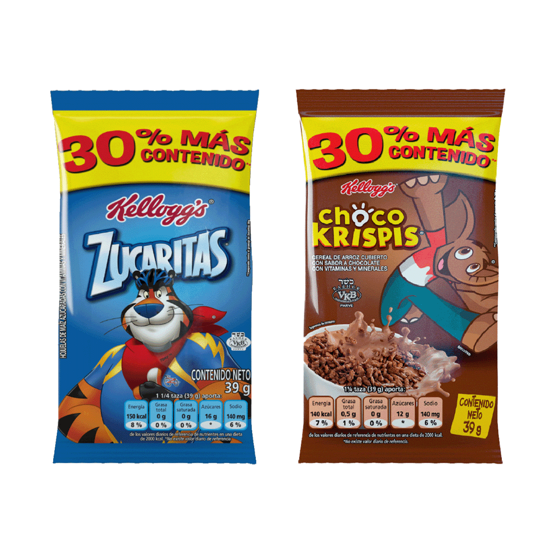 Cereal Kellogg Zucaritas Paketicos x8Un x39gr + Cereal Kellogg Choco Krispis Paketicos x8Un x39gr