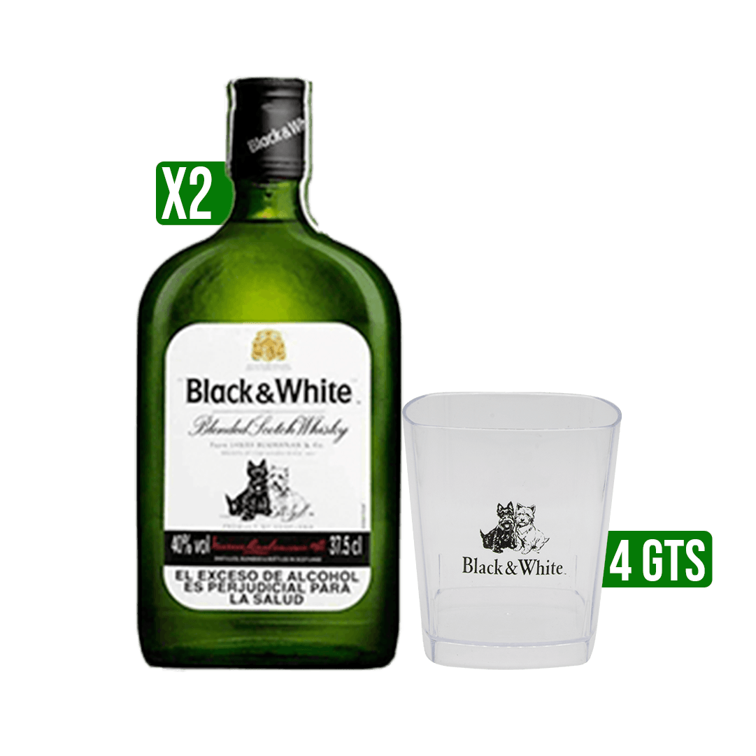 2 Black & White x375ml Gts 4Un Vaso Corto Plastico Bw
