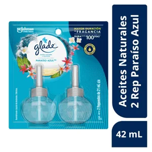 Ambientador Glade Plugins Aceite Blister x2 ambientadores x21ml Paraíso Azul