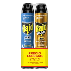 Insecticida Aerosol Raid Elimina Voladores 400ml + Raid Max 400ml