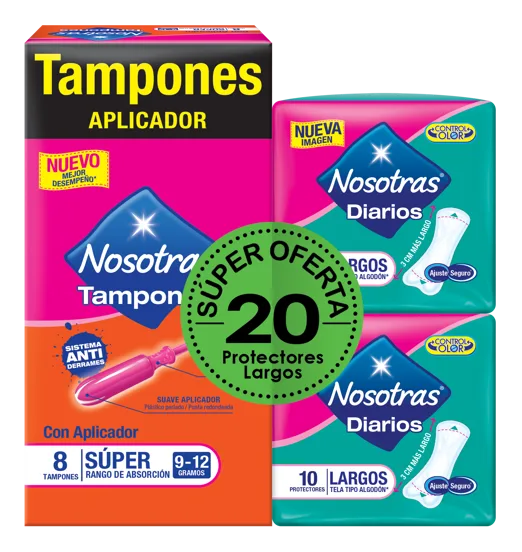 Tampones Nosotras Aplicador Súper 8 Tampones + 20 Protectores Largo