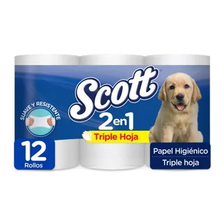 Papel Higiénico Scott 2 En 1 Jumbo Triple Hoja x12 rollos