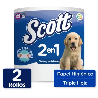 Papel Higiénico Scott 2 En 1 Jumbo Triple Hoja x2 Rollos