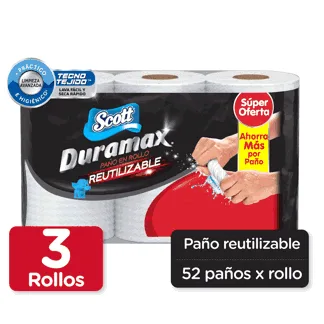 Toalla De Cocina Reutilizable Scott Duramax x3 Rollos x52 Hojas