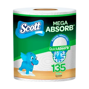 Toalla De Cocina Desechable Scott Mega Absorb x1 Rollo x135 Hojas