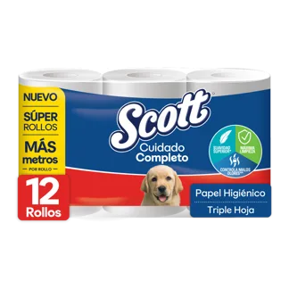 Papel Higiénico Scott Cuidado Completo Triple Hoja x12 Rollos x275mts