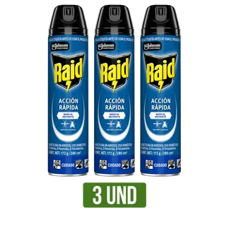 3 Und Raid Aerosol Elimina Voladores Acción Rápida x280ml